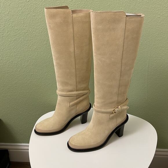 Ulla Johnson Devon Knee High Boot Color Powder US 10 EU 40 Gold Buckle Leather - Picture 3 of 16